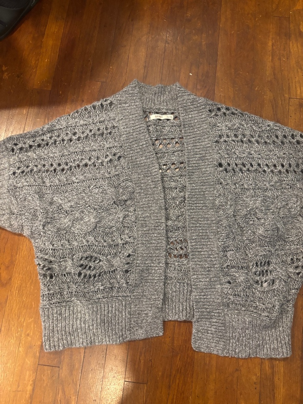 Old Navy Gray Open-Front Cable & Eyelet Knit Cardigan